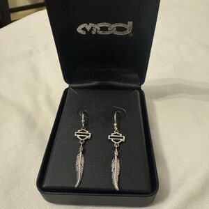 Harley-Davidson 925 Sterling Silver Feather Dangle Earrings 🖤